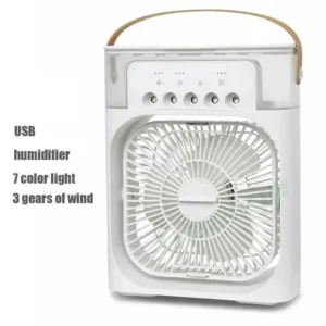 3-in-1 Mini Air Cooler Fan with Humidifier & LED Night Light – Portable USB Desktop Cooling Fan for Home & Office